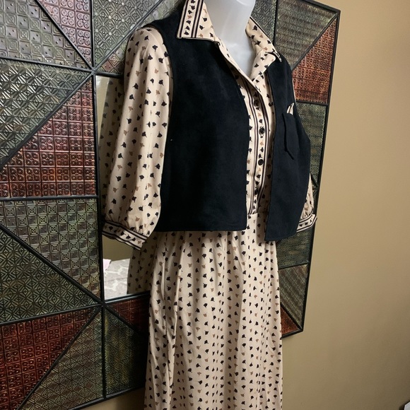 Vintage 70’s midi-dress with matching vest size Medium Hippie couture Geek retro - Picture 2 of 16